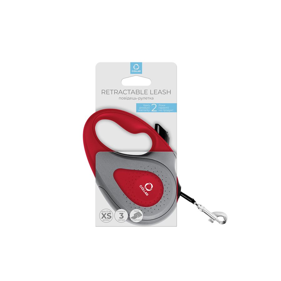 Повідець-рулетка CoLLaR для собак, розмір XS, 12 кг, 3 м, світловідбивна стрічка, червоний — фото 3