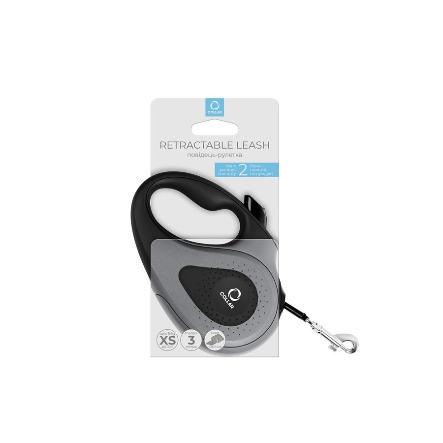 Повідець-рулетка CoLLaR для собак, розмір XS, 12 кг, 3 м, світловідбивна стрічка, чорний — фото 3