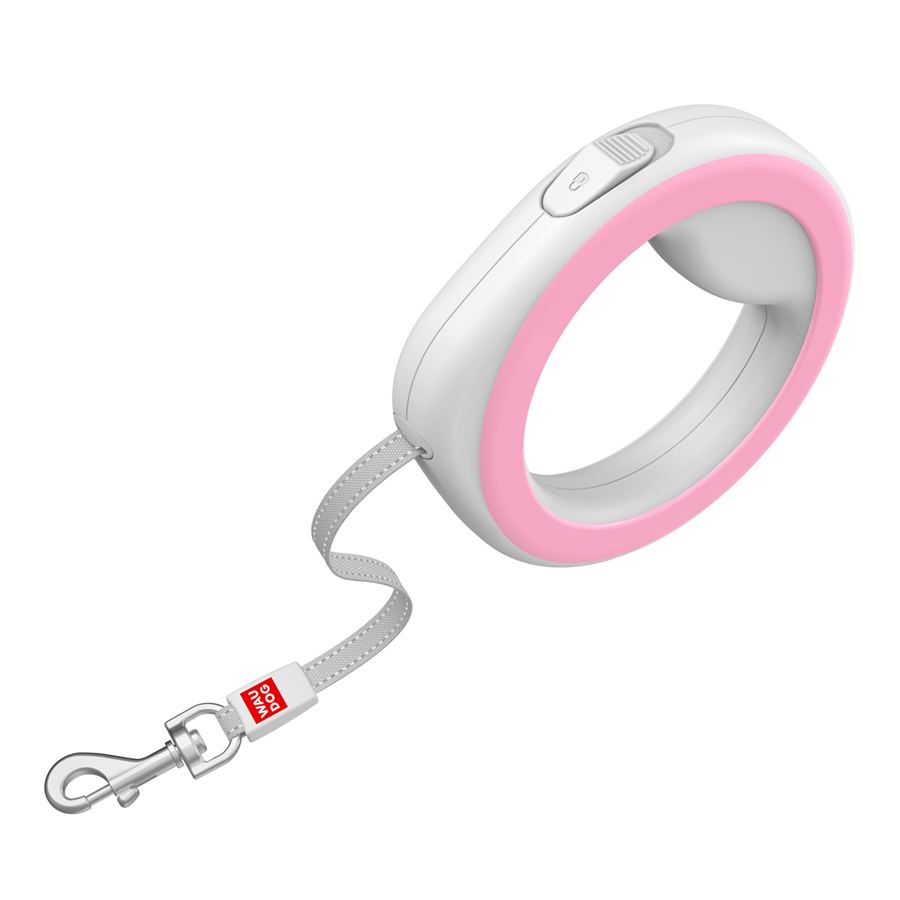 Повідець-рулетка для собак WAUDOG R-leash, кругла, XS-M, до 40 кг, 2,9 м, світловідбиваюча стрічка рожевий — фото 2