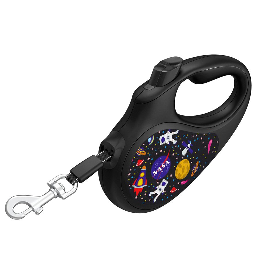 Повідець-рулетка для собак WAUDOG R-leash, малюнок "NASA", L, до 50 кг, 5 м, світловідбиваюча стрічка чорний — фото 4