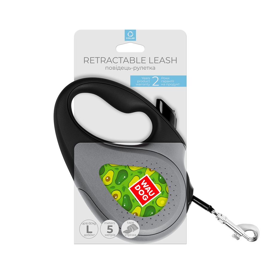 Повідець-рулетка для собак WAUDOG R-leash, малюнок "Авокадо", L, до 50 кг, 5 м, світловідбиваюча стрічка — фото 4
