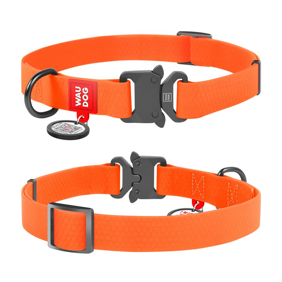Нашийник для собак водостійкий WAUDOG Waterproof c QR паспортом, металічна пряжка-фастекс, Ш 25 мм, Дов 34-49 см, помаранчевий — фото 3