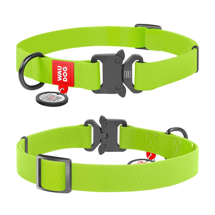 Нашийник для собак водостійкий WAUDOG Waterproof c QR паспортом, металічна пряжка-фастекс, Ш 25 мм, Дов 34-49 см, салатовий — фото 3