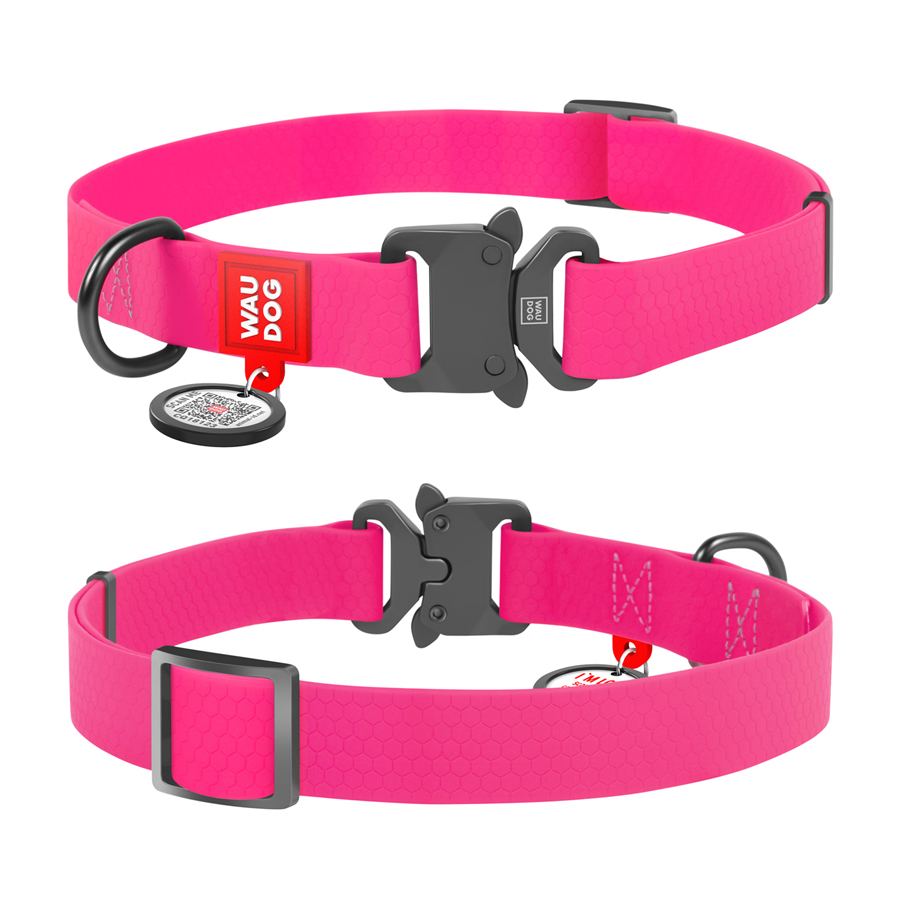 Нашийник для собак водостійкий WAUDOG Waterproof c QR паспортом, металічна пряжка-фастекс, Ш 25 мм, Дов 34-49 см, рожевий — фото 3