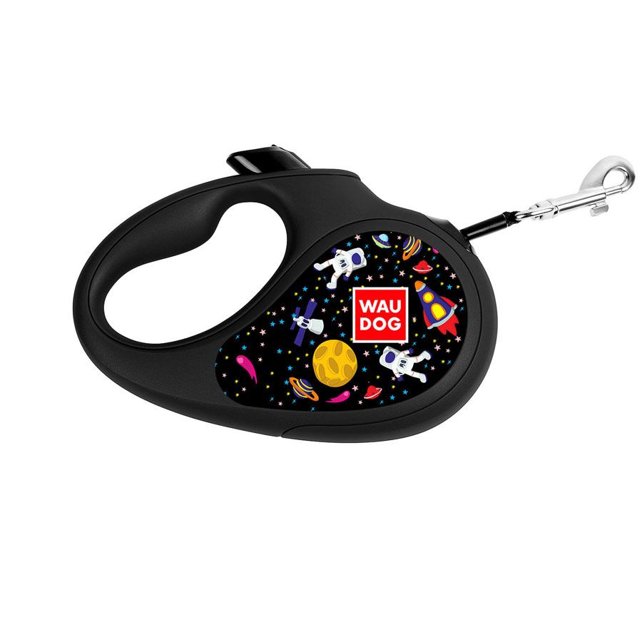 Повідець-рулетка для собак WAUDOG R-leash, малюнок "NASA", M, до 25 кг, 5 м, світловідбиваюча стрічка чорний — фото 3