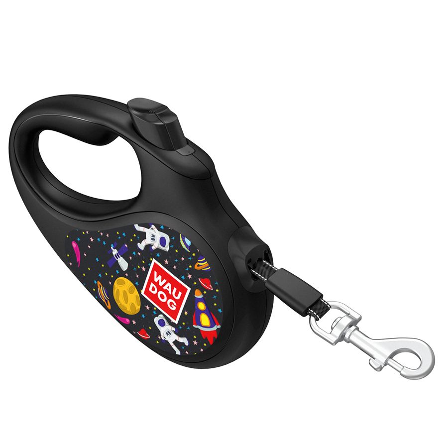 Повідець-рулетка для собак WAUDOG R-leash, малюнок "NASA", XS, до 12 кг, 3 м, світловідбиваюча стрічка чорний — фото 2