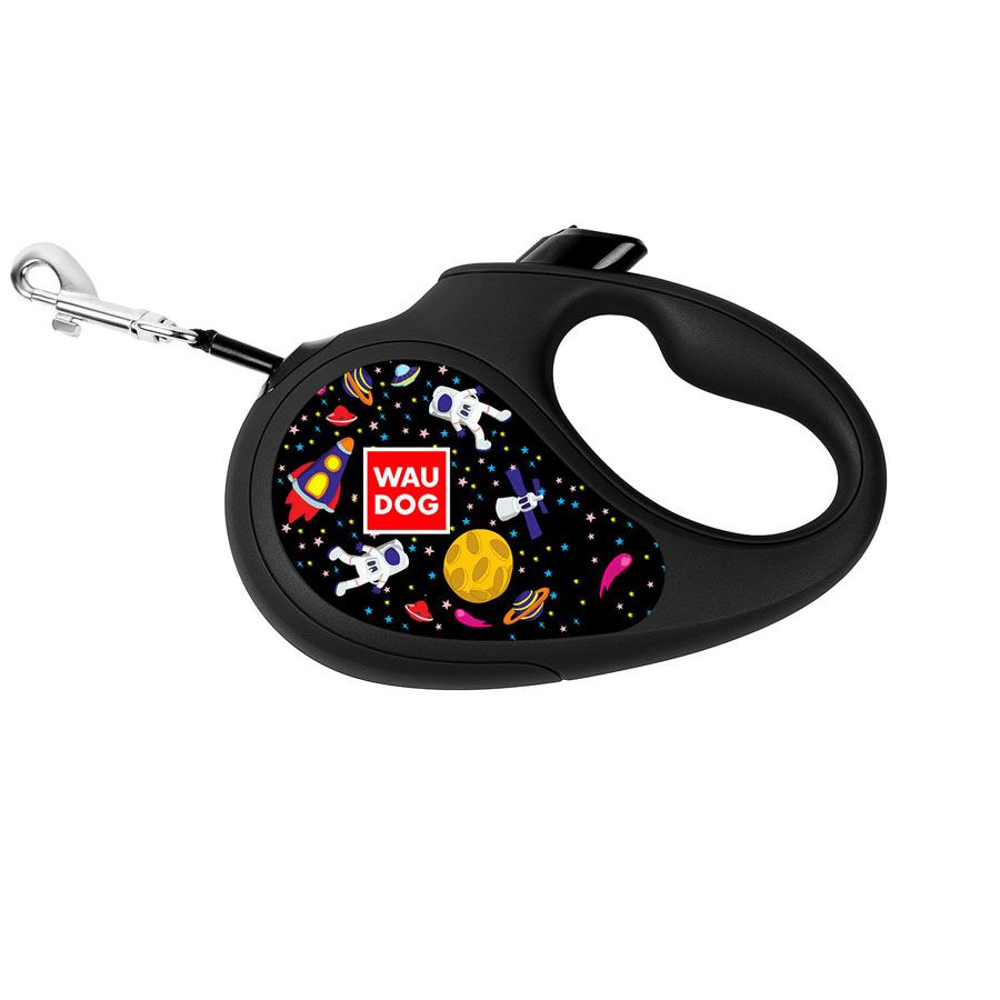 Повідець-рулетка для собак WAUDOG R-leash, малюнок "NASA", XS, до 12 кг, 3 м, світловідбиваюча стрічка чорний — фото 5