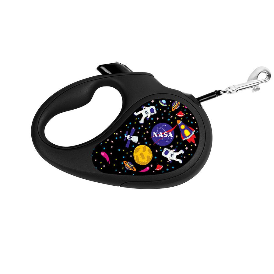 Повідець-рулетка для собак WAUDOG R-leash, малюнок "NASA", XS, до 12 кг, 3 м, світловідбиваюча стрічка чорний — фото 3