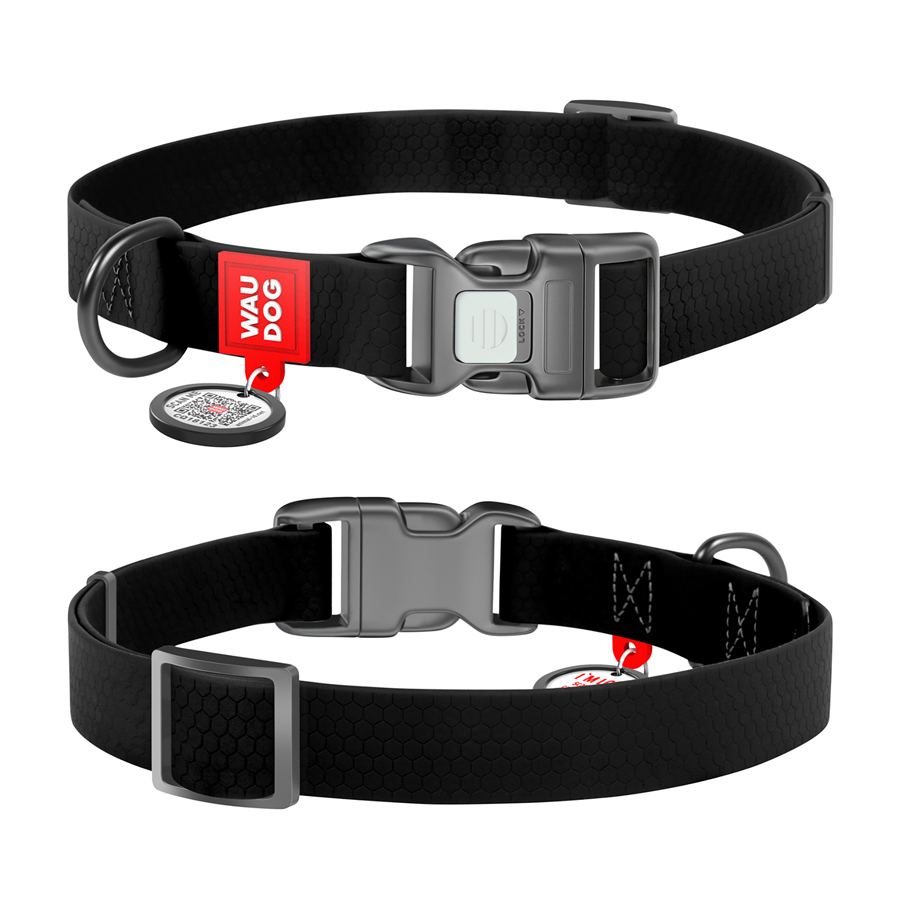 Нашийник для собак водостійкий WAUDOG Waterproof c QR паспортом, пластикова пряжка-фастекс, Ш 25 мм, Дов 38-58 см, чорний — фото 3