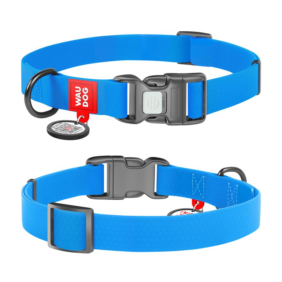 Нашийник для собак водостійкий WAUDOG Waterproof c QR паспортом, пластикова пряжка-фастекс, Ш 20 мм, Дов 28-40 см, блакитний — фото 3