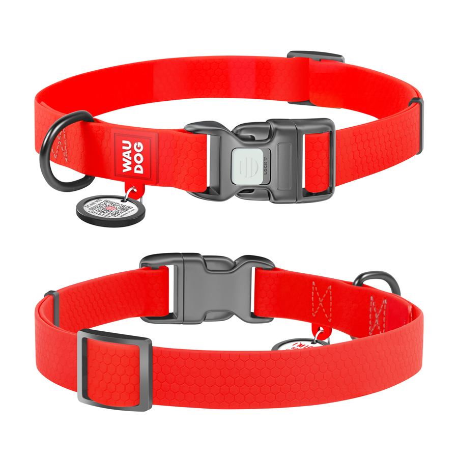 Нашийник для собак водостійкий WAUDOG Waterproof c QR паспортом, пластикова пряжка-фастекс, Ш 25 мм, Дов 38-58 см, червоний — фото 3