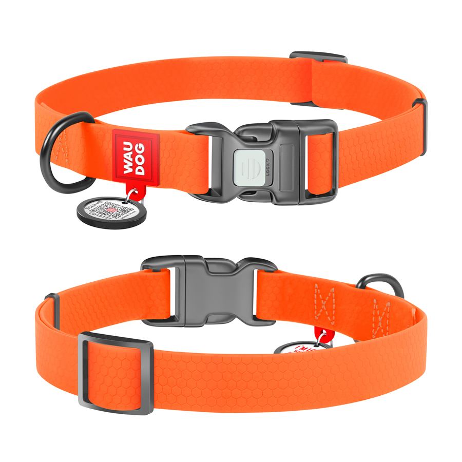 Нашийник для собак водостійкий WAUDOG Waterproof c QR паспортом, пластикова пряжка-фастекс, Ш 20 мм, Дов 28-40 см, помаранчевий — фото 3