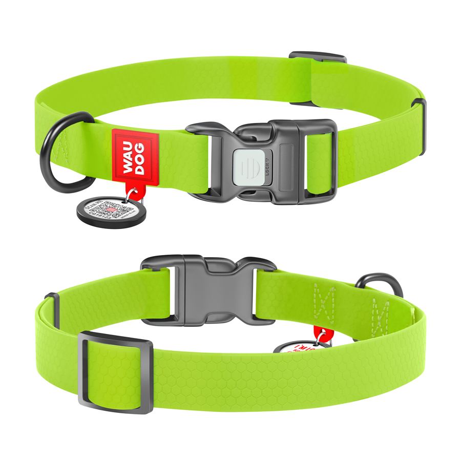 Нашийник для собак водостійкий WAUDOG Waterproof c QR паспортом, пластикова пряжка-фастекс, Ш 25 мм, Дов 34-49 см, салатовий — фото 3