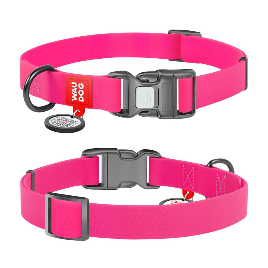 Нашийник для собак водостійкий WAUDOG Waterproof c QR паспортом, пластикова пряжка-фастекс, Ш 15 мм, Дов 25-35 см, рожевий — фото 3