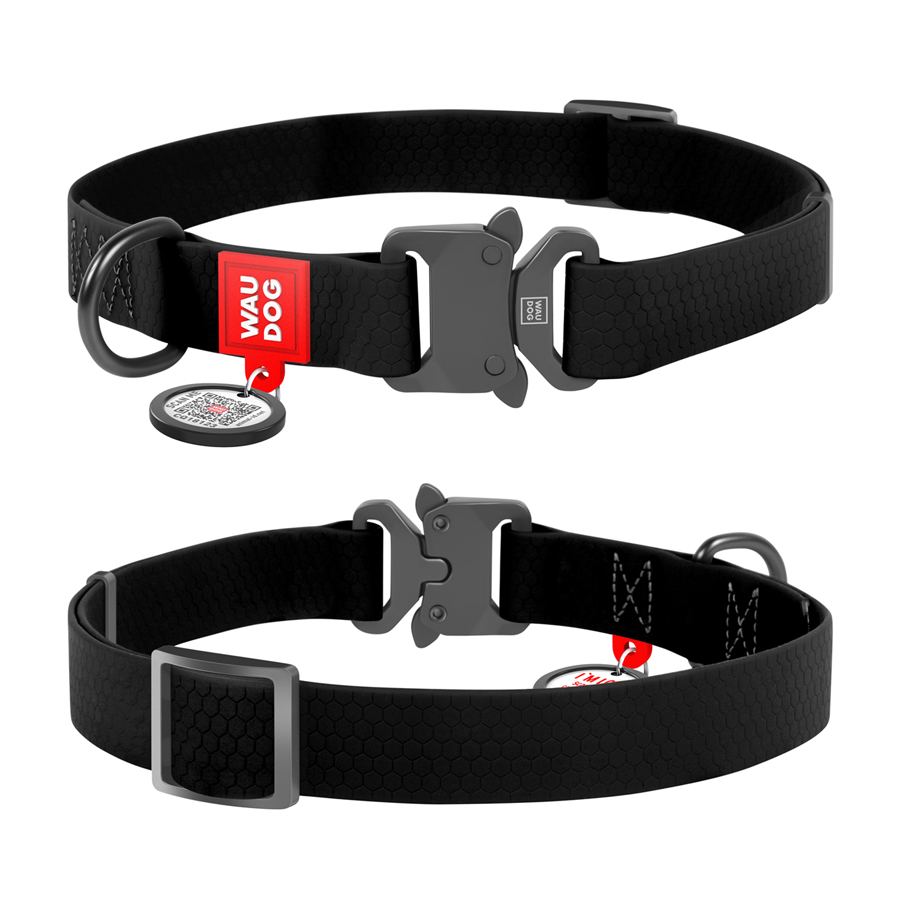 Нашийник для собак водостійкий WAUDOG Waterproof c QR паспортом, металічна пряжка-фастекс, Ш 25 мм, Дов 38-58 см, чорний — фото 3