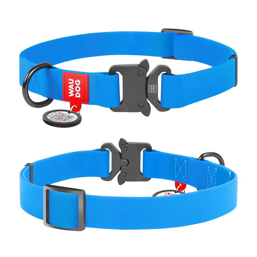 Нашийник для собак водостійкий WAUDOG Waterproof c QR паспортом, металічна пряжка-фастекс, Ш 25 мм, Дов 38-58 см, блакитний — фото 4