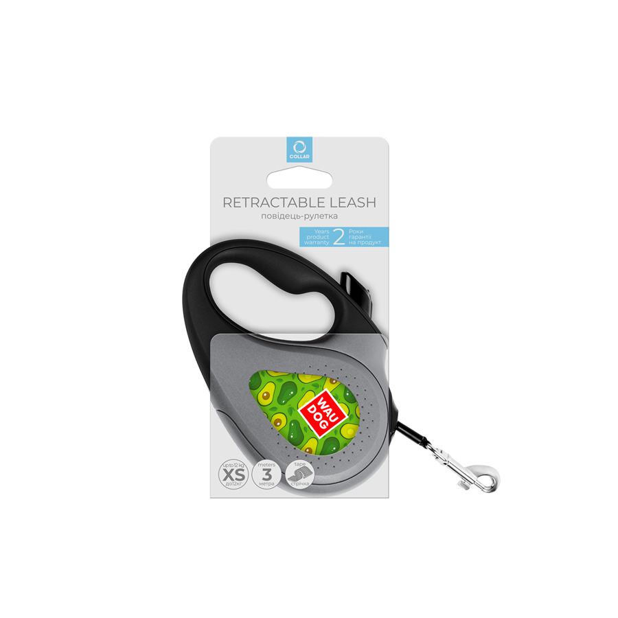 Повідець-рулетка для собак WAUDOG R-leash, малюнок "Авокадо", XS, до 12 кг, 3 м, світловідбиваюча стрічка чорний — фото 4