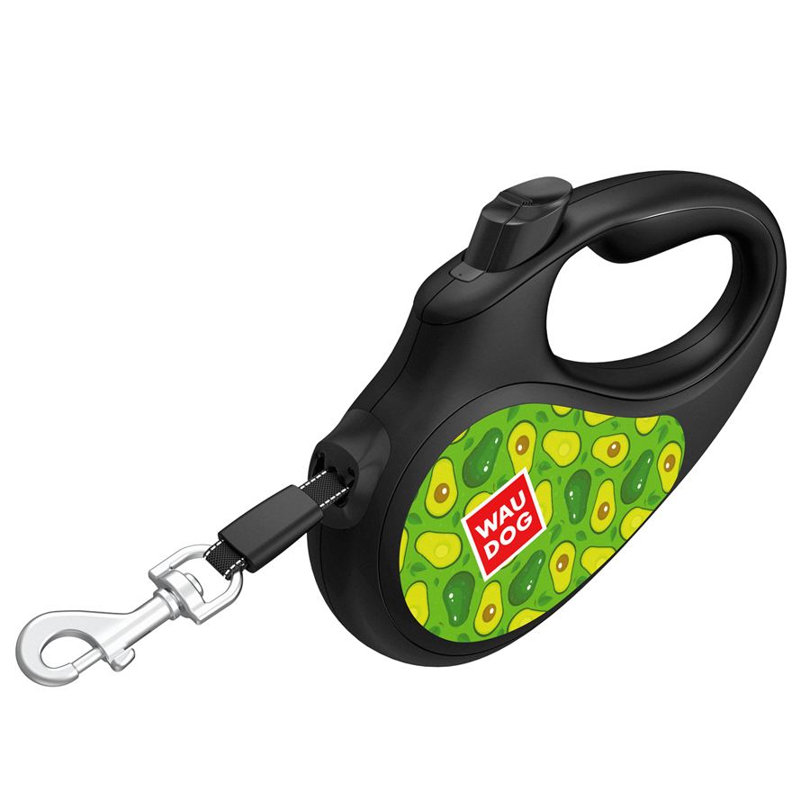Повідець-рулетка для собак WAUDOG R-leash, малюнок "Авокадо", S, до 15 кг, 5 м, світловідбиваюча стрічка чорний — фото 4
