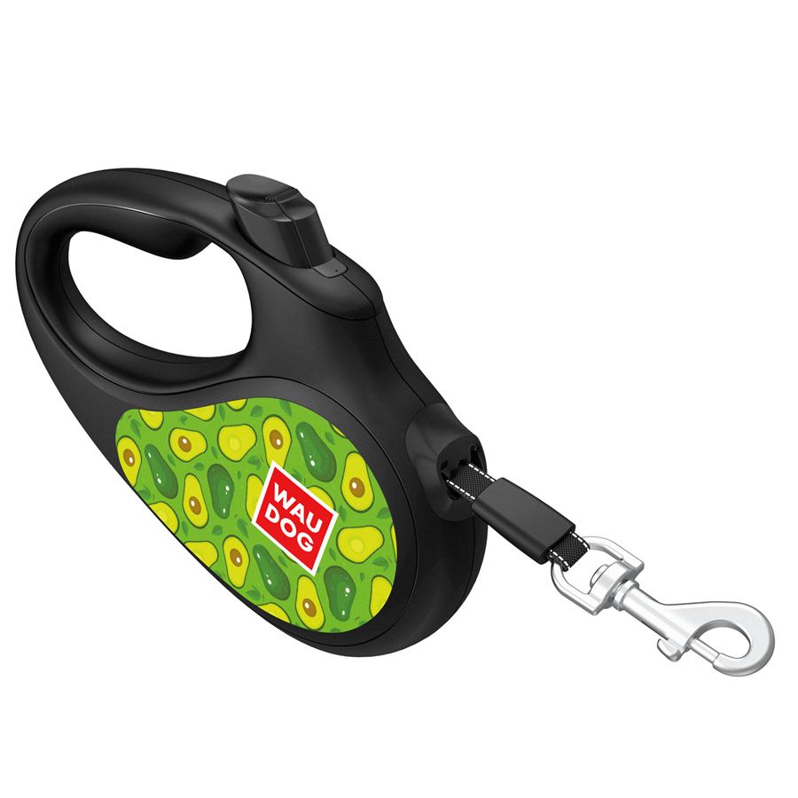 Повідець-рулетка для собак WAUDOG R-leash, малюнок "Авокадо", S, до 15 кг, 5 м, світловідбиваюча стрічка чорний — фото 2