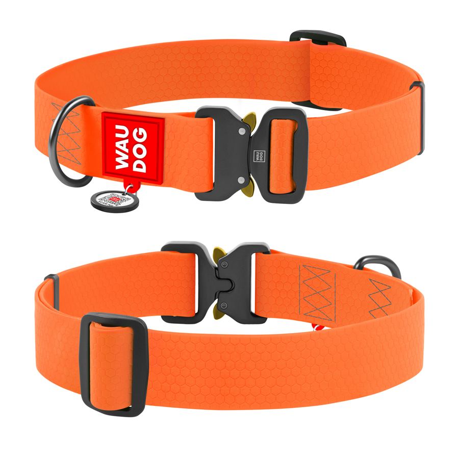 Нашийник для собак водостійкий WAUDOG Waterproof c QR паспортом, металічна пряжка-фастекс, Ш 40 мм, Дов 46-70 см, помаранчевий — фото 3