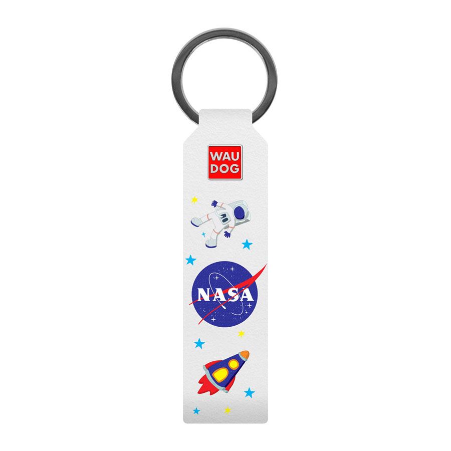 Брелок WAUDOG Design з малюнком "NASA", преміум шкіра (ширина 20мм, довжина 95мм) білий