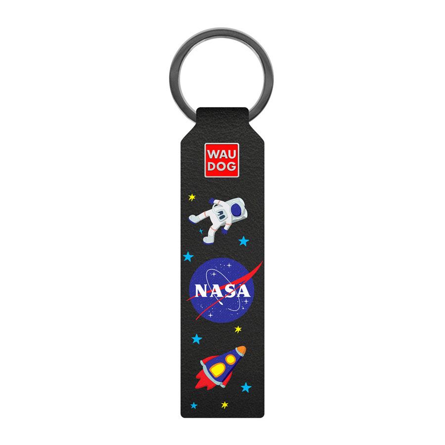 Брелок WAUDOG Design з малюнком "NASA", преміум шкіра (ширина 20мм, довжина 95мм) чорний