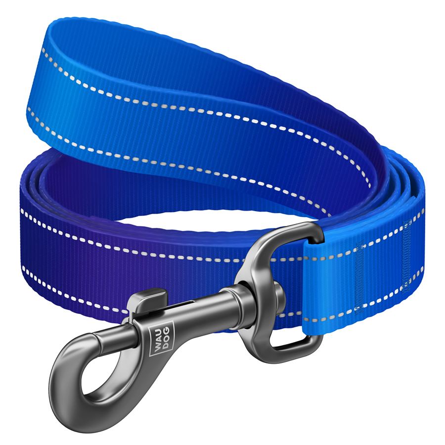 Повідець для собак нейлоновий WAUDOG Nylon Mono, світловідбивний, M, Ш 20 мм, Дов 122 см синій — фото 3