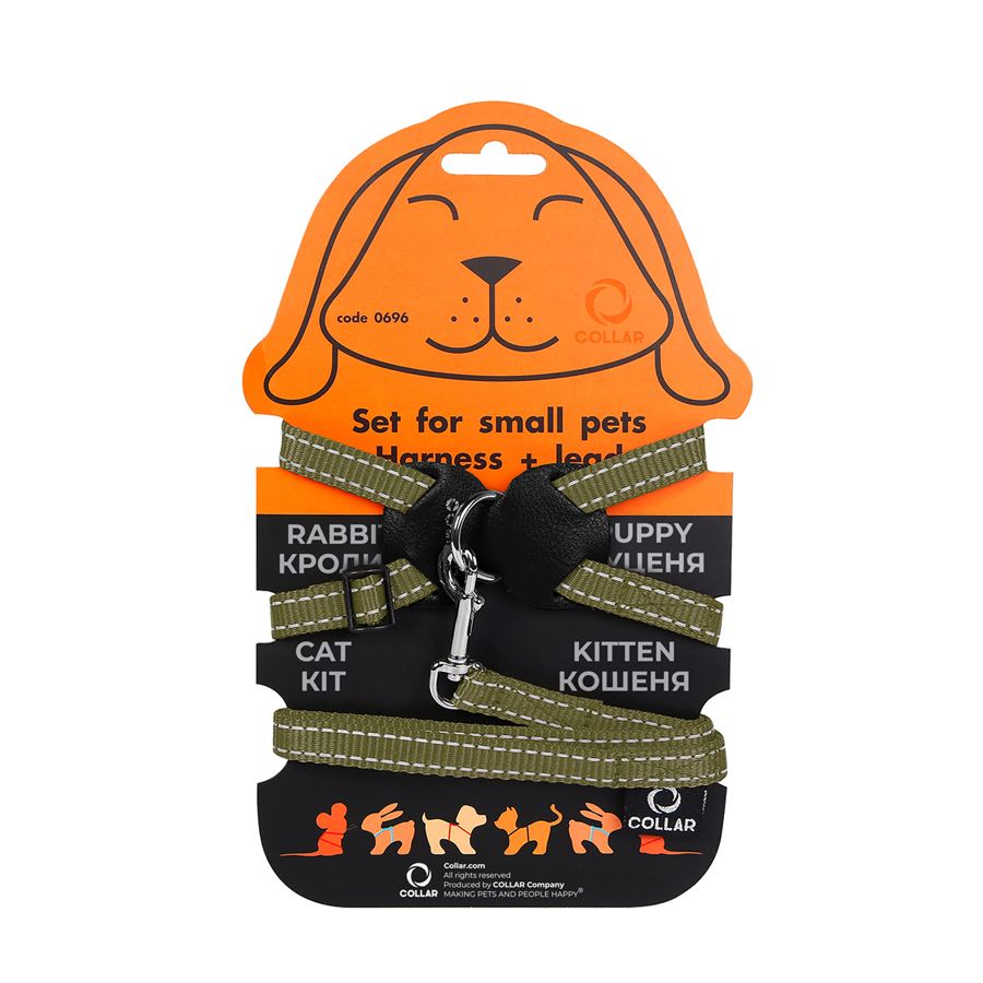 Шлея Dog Extreme з нейлону на планшеті для кроликів (ширина 14мм, В:30-45см) хакі — фото 2