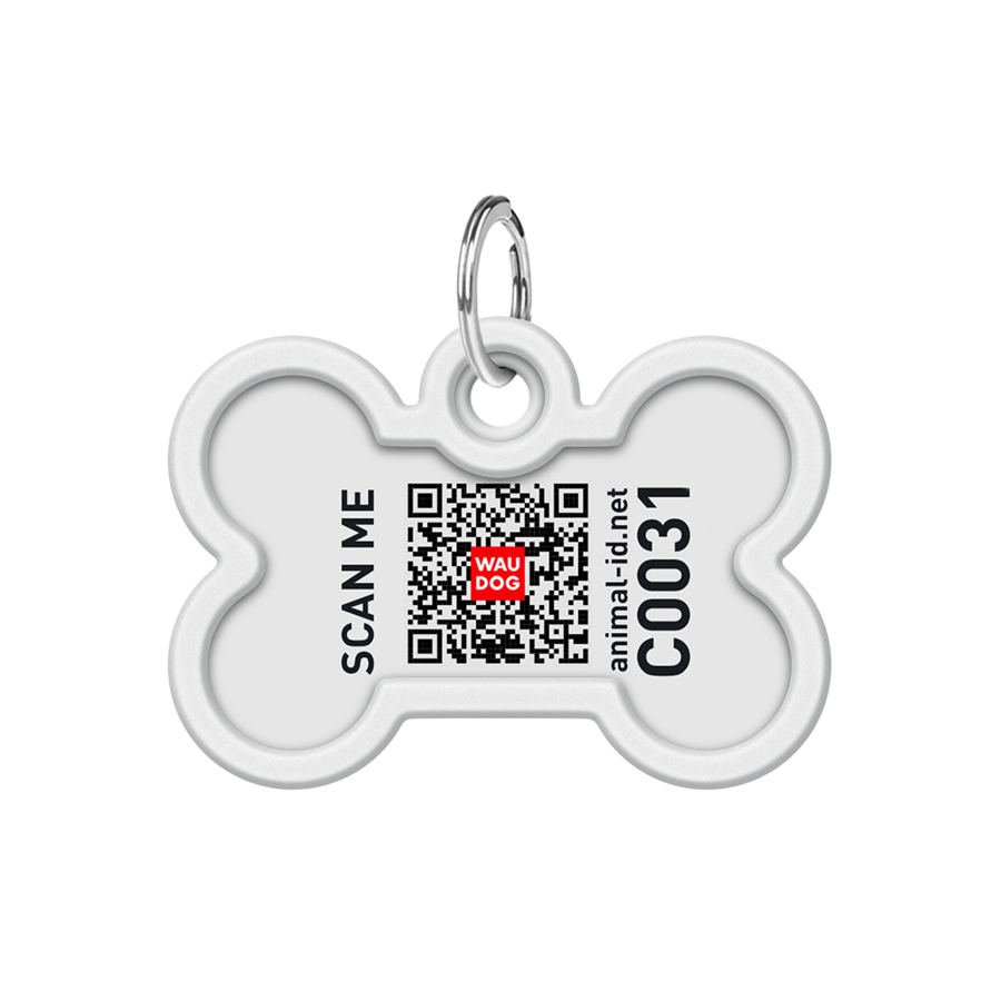 Адресник для собак і котів металевий WAUDOG Smart ID з QR паспортом, малюнок "Піца", кістка, Д 40 мм, Ш 28 мм — фото 2