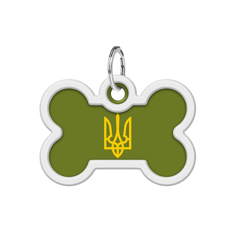Адресник для собак і котів металевий WAUDOG Smart ID з QR паспортом, малюнок "Тризуб олива", кістка, Д 40 мм, Ш 28 мм — фото 3