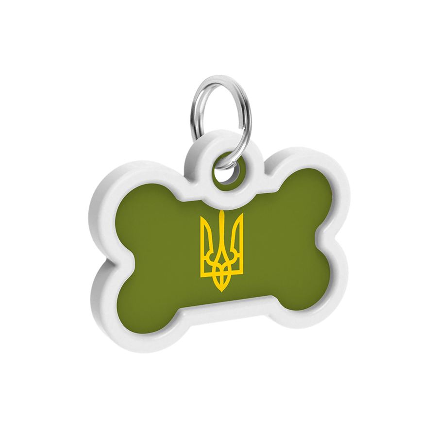 Адресник для собак і котів металевий WAUDOG Smart ID з QR паспортом, малюнок "Тризуб олива", кістка, Д 40 мм, Ш 28 мм — фото 4