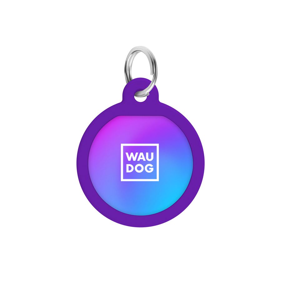 Адресник для собак і котів металевий WAUDOG Smart ID з QR паспортом, малюнок "Градієнт фіолетовий", коло, Д 25 мм — фото 3