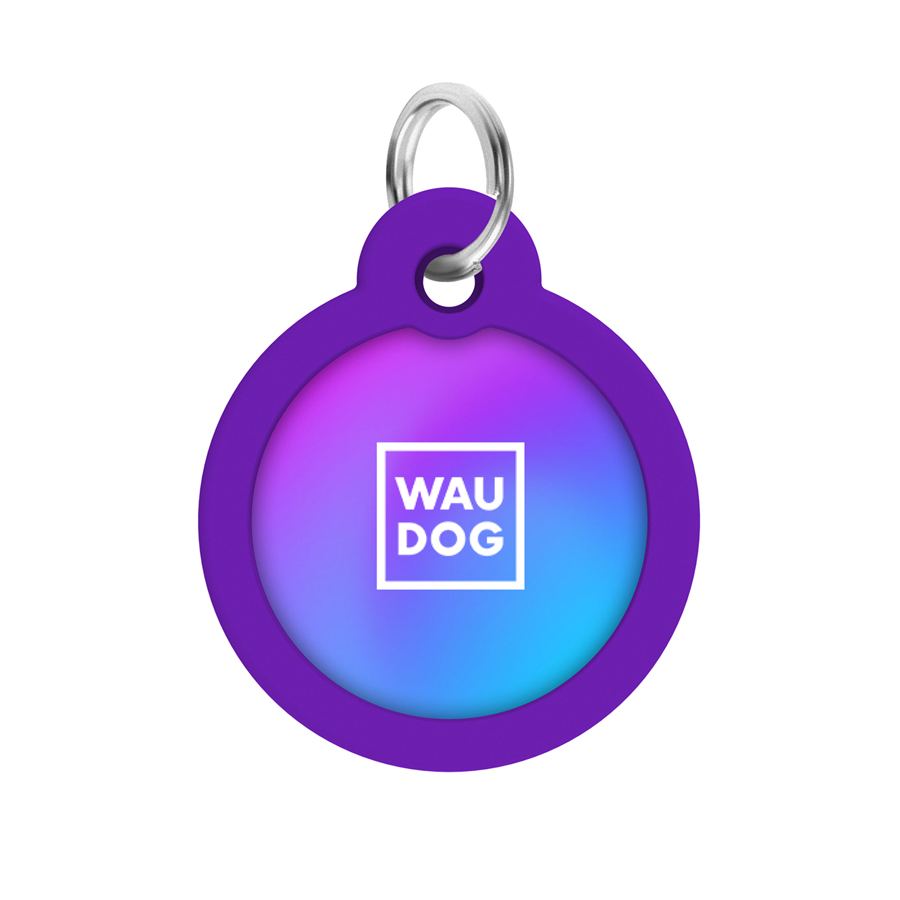 Адресник для собак і котів металевий WAUDOG Smart ID з QR паспортом, малюнок "Градієнт фіолетовий", коло, Д 30 мм — фото 3