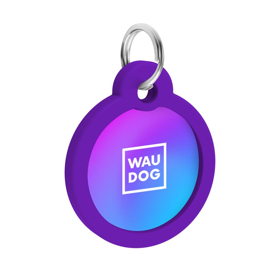 Адресник для собак і котів металевий WAUDOG Smart ID з QR паспортом, малюнок "Градієнт фіолетовий", коло, Д 30 мм — фото 4