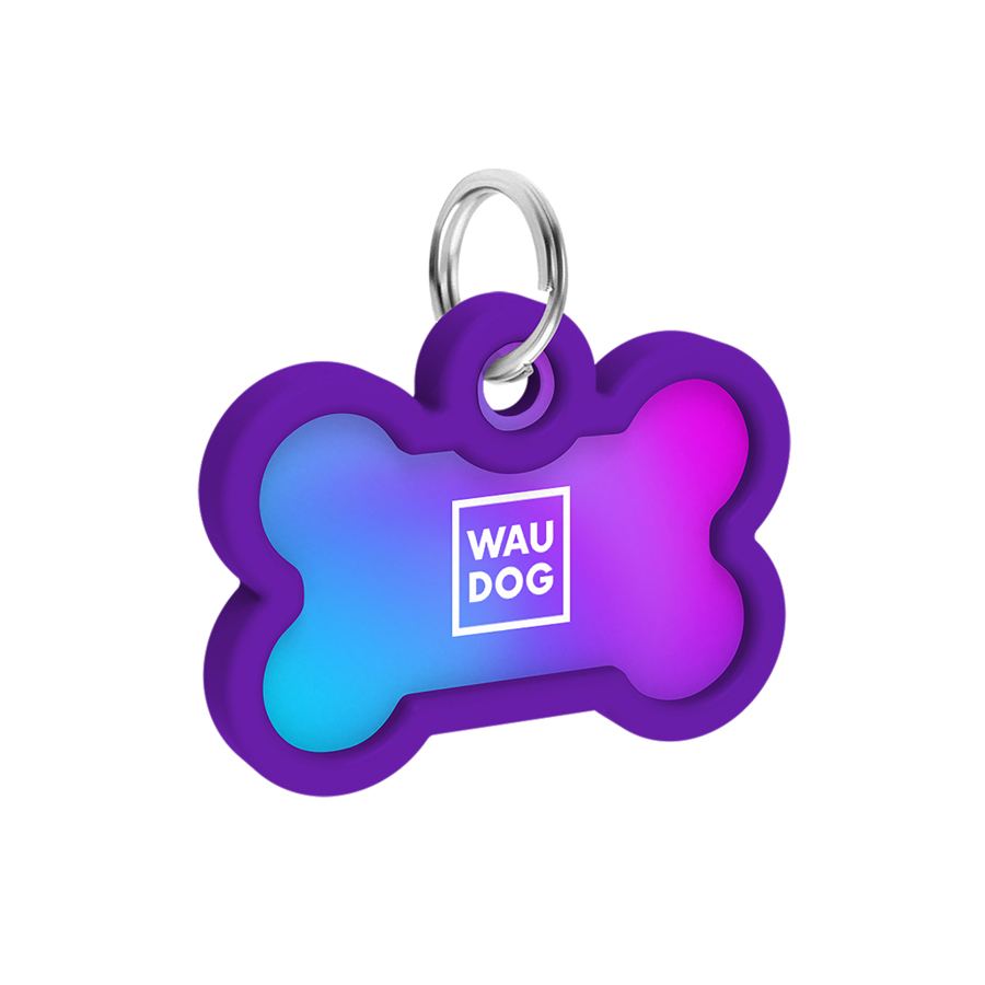 Адресник для собак і котів металевий WAUDOG Smart ID з QR паспортом, малюнок "Градієнт фіолетовий", кістка, Д 40 мм, Ш 28 мм — фото 3