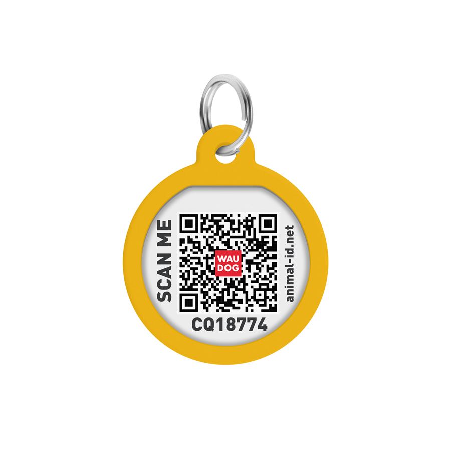 Адресник для собак і котів металевий WAUDOG Smart ID з QR паспортом, малюнок "Градієнт помаранчевий", коло, Д 25 мм — фото 2