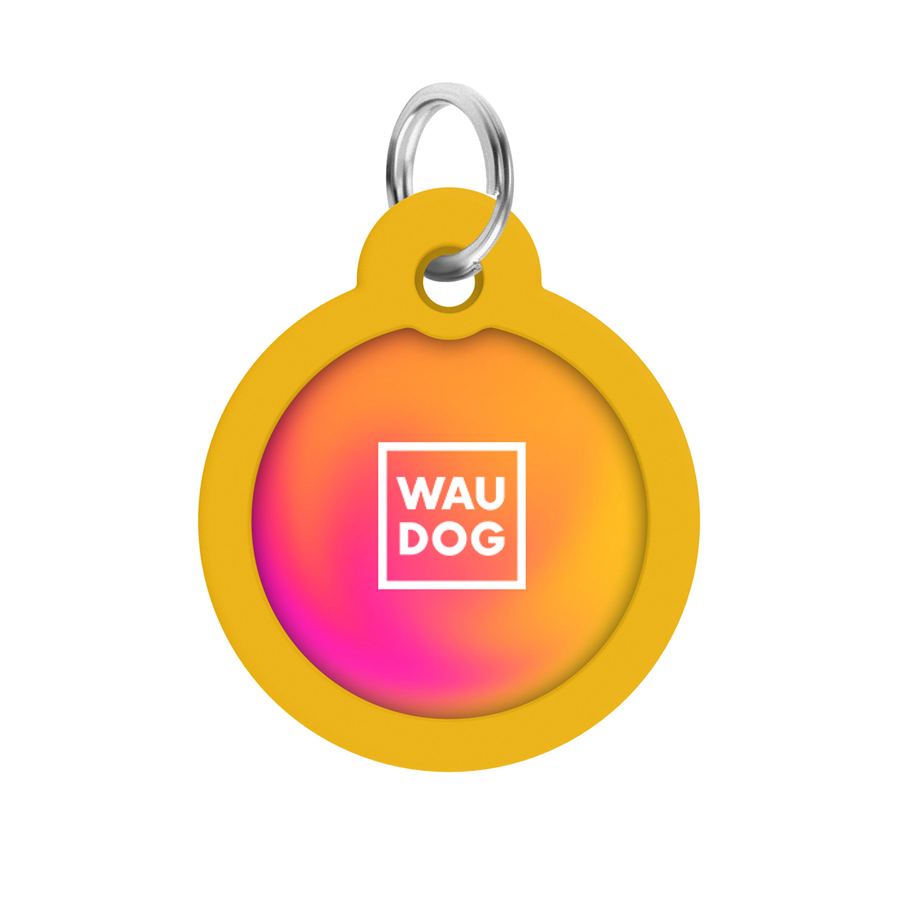 Адресник для собак і котів металевий WAUDOG Smart ID з QR паспортом, малюнок "Градієнт помаранчевий", коло, Д 30 мм — фото 3