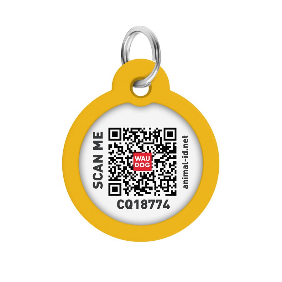 Адресник для собак і котів металевий WAUDOG Smart ID з QR паспортом, малюнок "Градієнт помаранчевий", коло, Д 30 мм — фото 2