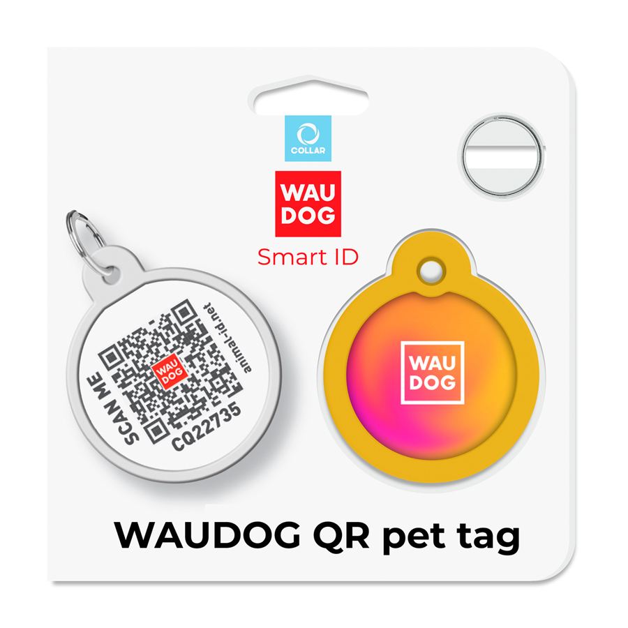 Адресник для собак і котів металевий WAUDOG Smart ID з QR паспортом, малюнок "Градієнт помаранчевий", коло, Д 30 мм — фото 5