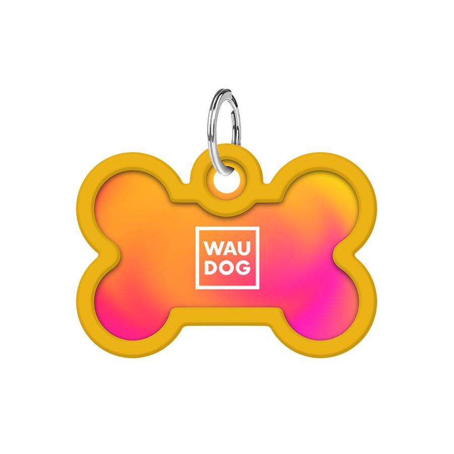 Адресник для собак і котів металевий WAUDOG Smart ID з QR паспортом, малюнок "Градієнт помаранчевий", кістка, Д 40 мм, Ш 28 мм — фото 5