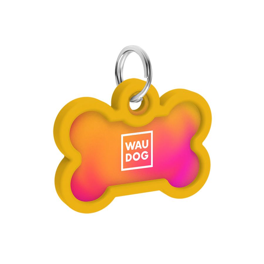 Адресник для собак і котів металевий WAUDOG Smart ID з QR паспортом, малюнок "Градієнт помаранчевий", кістка, Д 40 мм, Ш 28 мм — фото 3