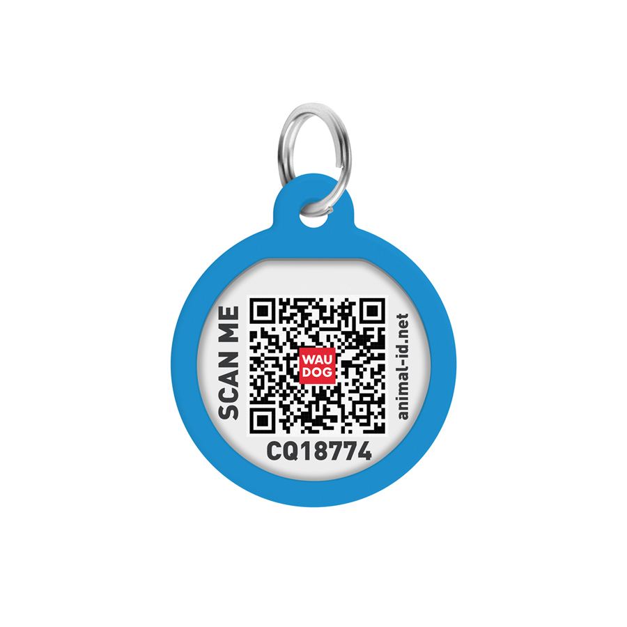Адресник для собак і котів металевий WAUDOG Smart ID з QR паспортом, малюнок "Градієнт блакитний", коло, Д 25 мм — фото 2