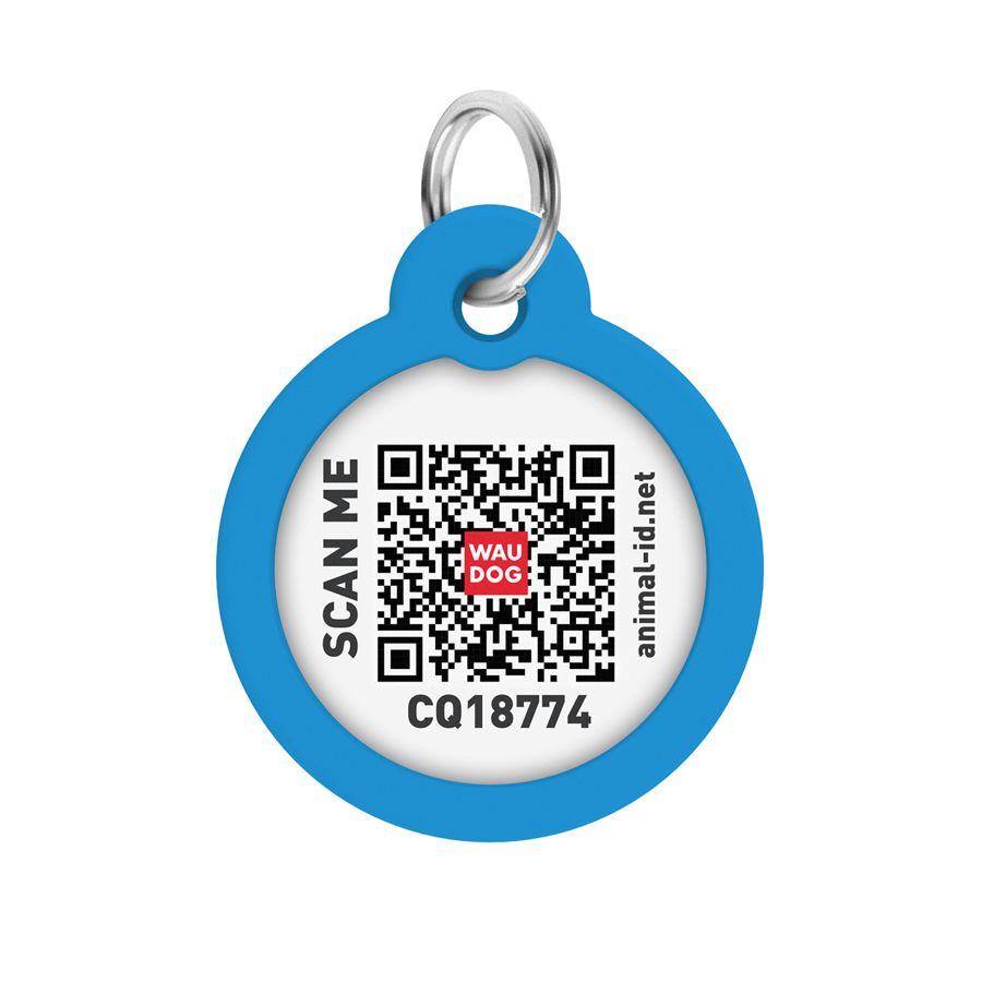 Адресник для собак і котів металевий WAUDOG Smart ID з QR паспортом, малюнок "Градієнт блакитний", коло, Д 30 мм — фото 2