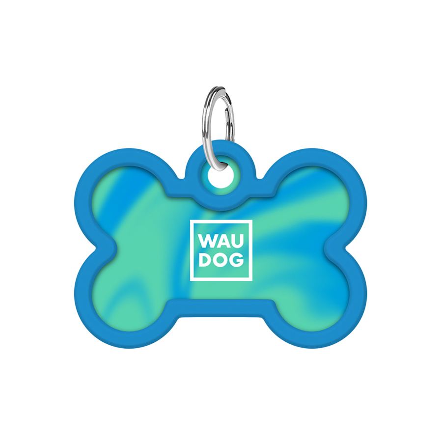 Адресник для собак і котів металевий WAUDOG Smart ID з QR паспортом, малюнок "Градієнт блакитний", кістка, Д 40 мм, Ш 28 мм — фото 4
