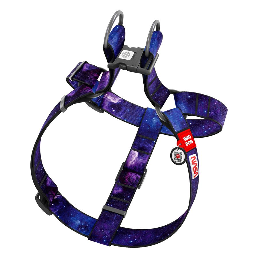 Шлея для собак WAUDOG Nylon з QR паспортом, малюнок "NASA21", пластиковий фастекс, XL, Ш 35 мм, А=В 70-100 см — фото 3