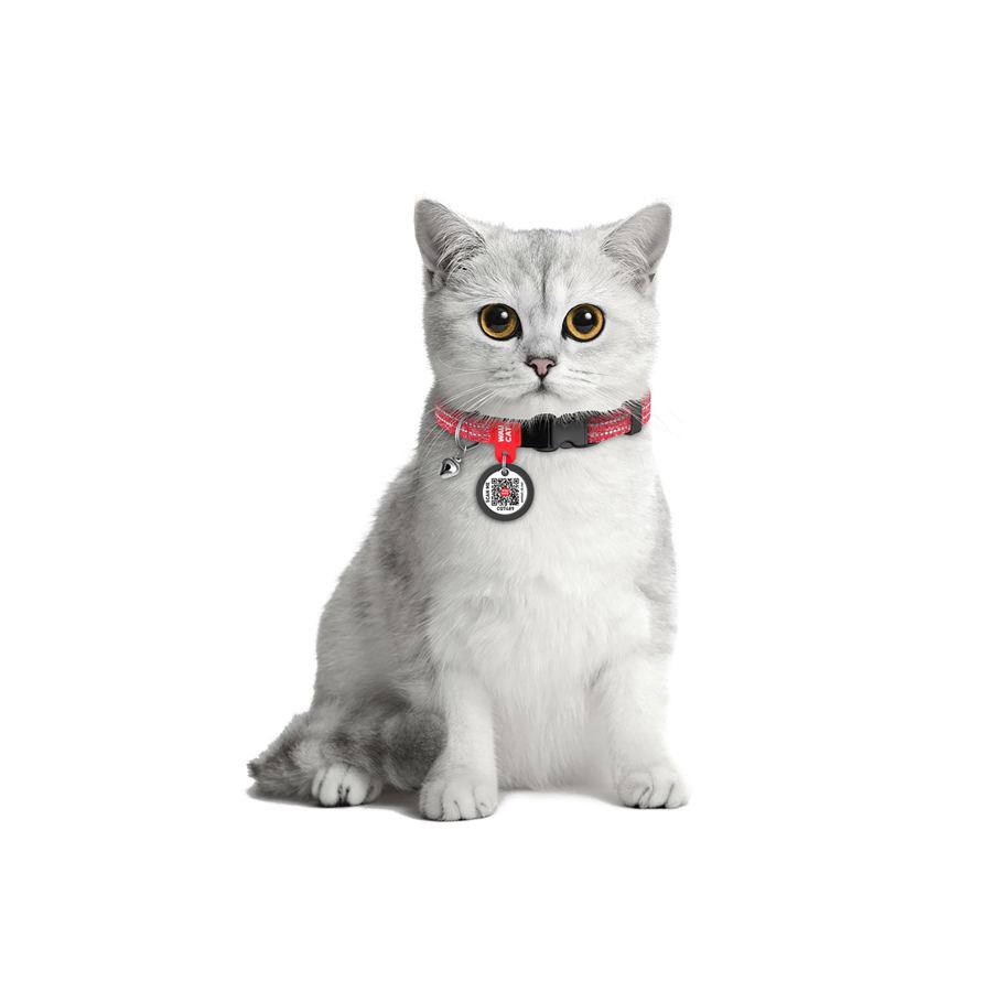 Нашийник для котів з відновленої бавовни WAUCAT Re-cotton з QR паспортом, світловідбиваючий, пластиковий фастекс, XS, Ш 10 мм, Дов 20-30 см, червоний — фото 3
