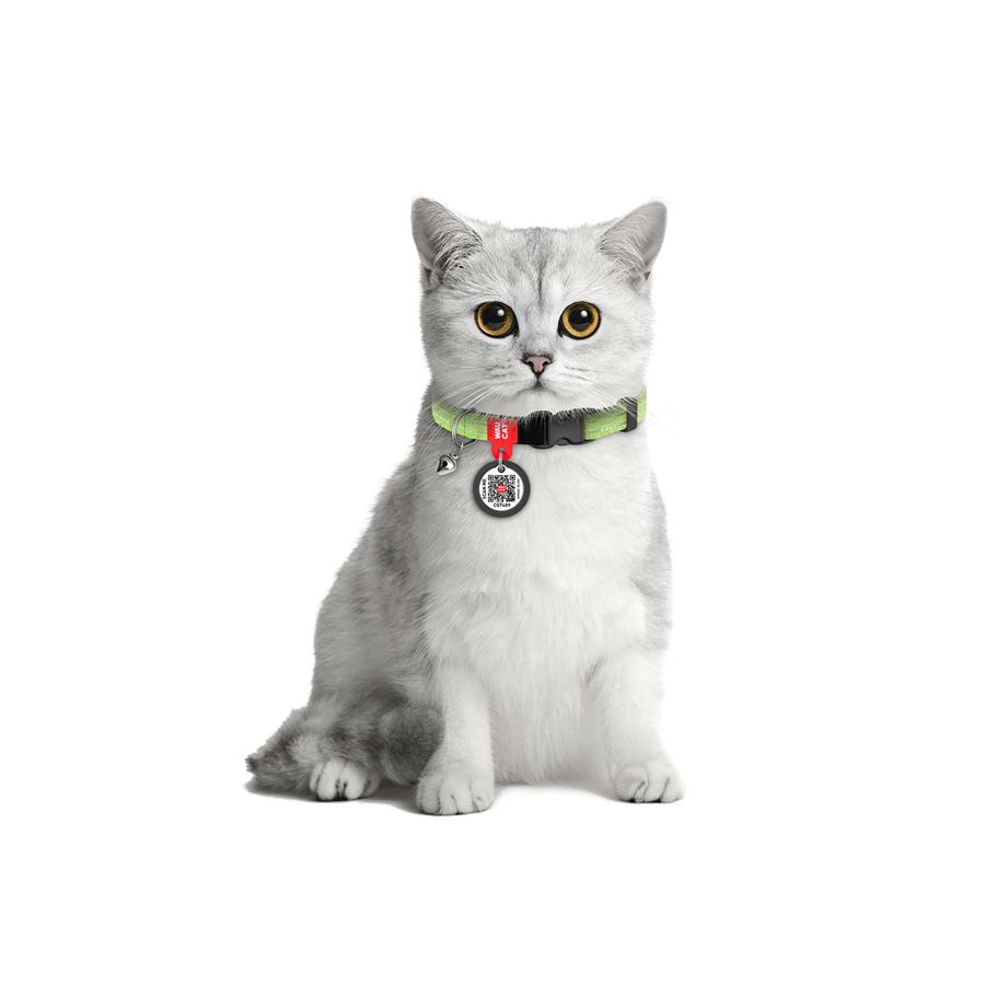 Нашийник для котів з відновленої бавовни WAUCAT Re-cotton з QR паспортом, світловідбиваючий, пластиковий фастекс, XS, Ш 10 мм, Дов 20-30 см, салатовий — фото 3