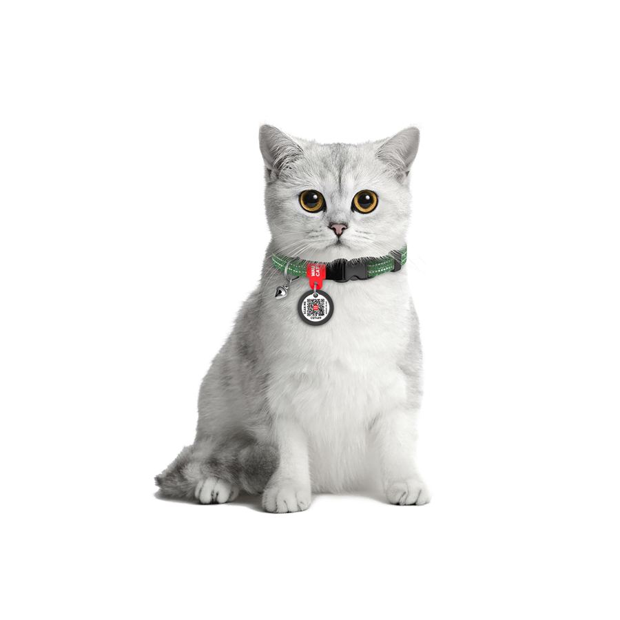 Нашийник для котів з відновленої бавовни WAUCAT Re-cotton з QR паспортом, світловідбиваючий, пластиковий фастекс, XS, Ш 10 мм, Дов 20-30 см, зелений — фото 4