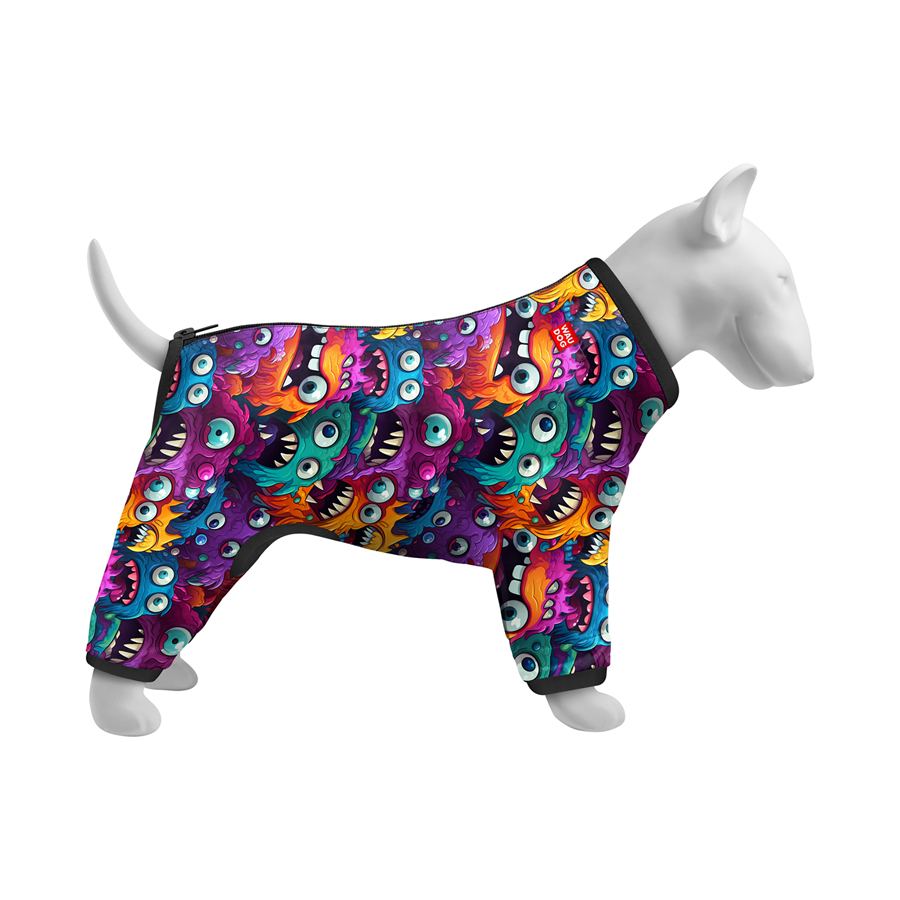 Вітровка для собак WAUDOG Clothes, малюнок "Зубасті монстри", L50, В 70-74 см, С 47-50 см — фото 3