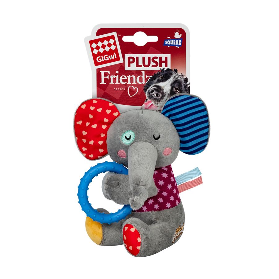 Іграшка для собак Слоненя з кільцем та пищалкою GiGwi Plush Friendz, текстиль, термопластична гума, 16 см — фото 2